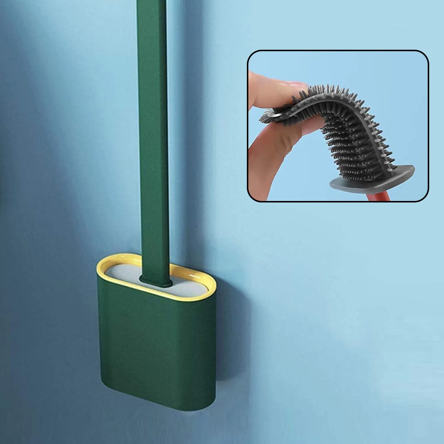 1410A Silicone Toilet Brush with Holder Stand  for Bathroom Cleaning