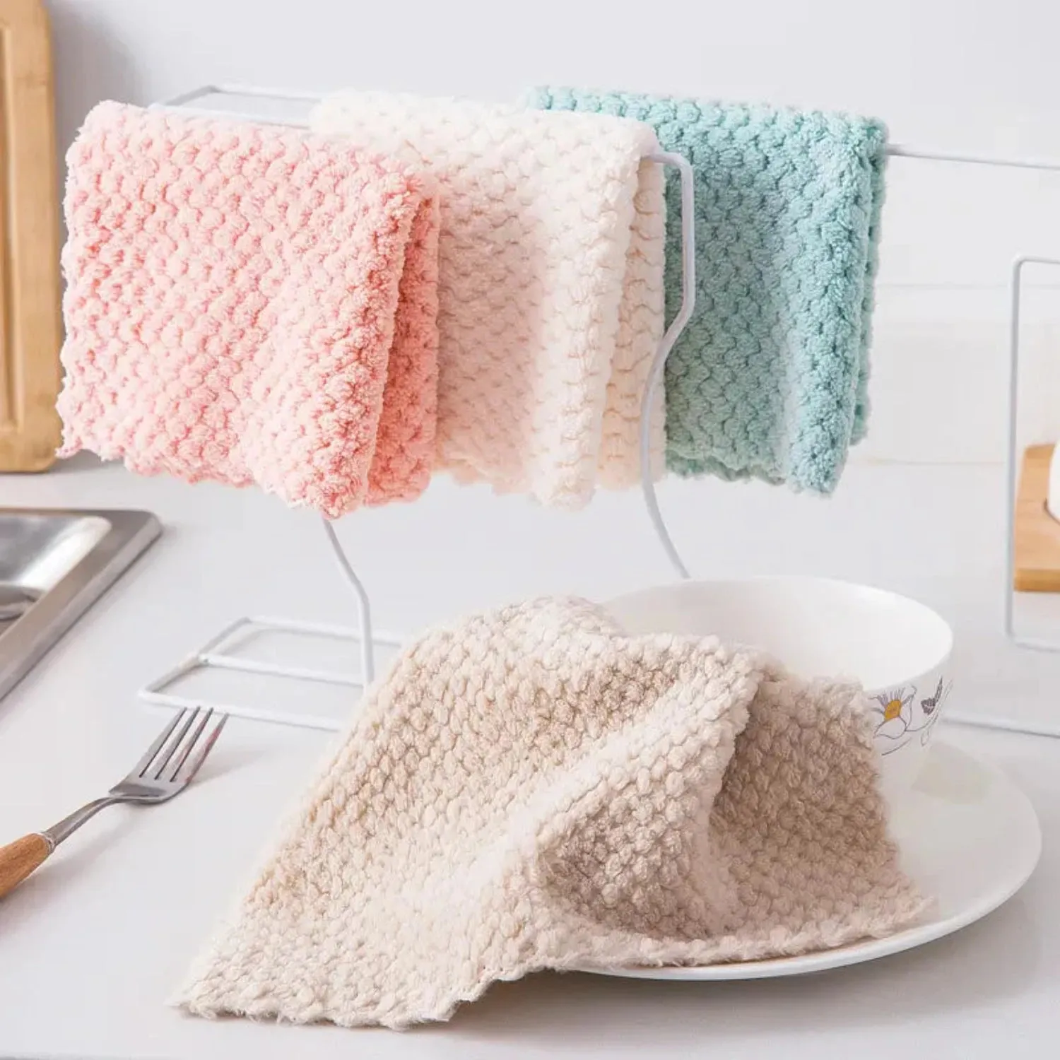 5-Pack Microfiber Kitchen Towels: Super Absorbent, Fast-Drying Anti-grease Dish cloths