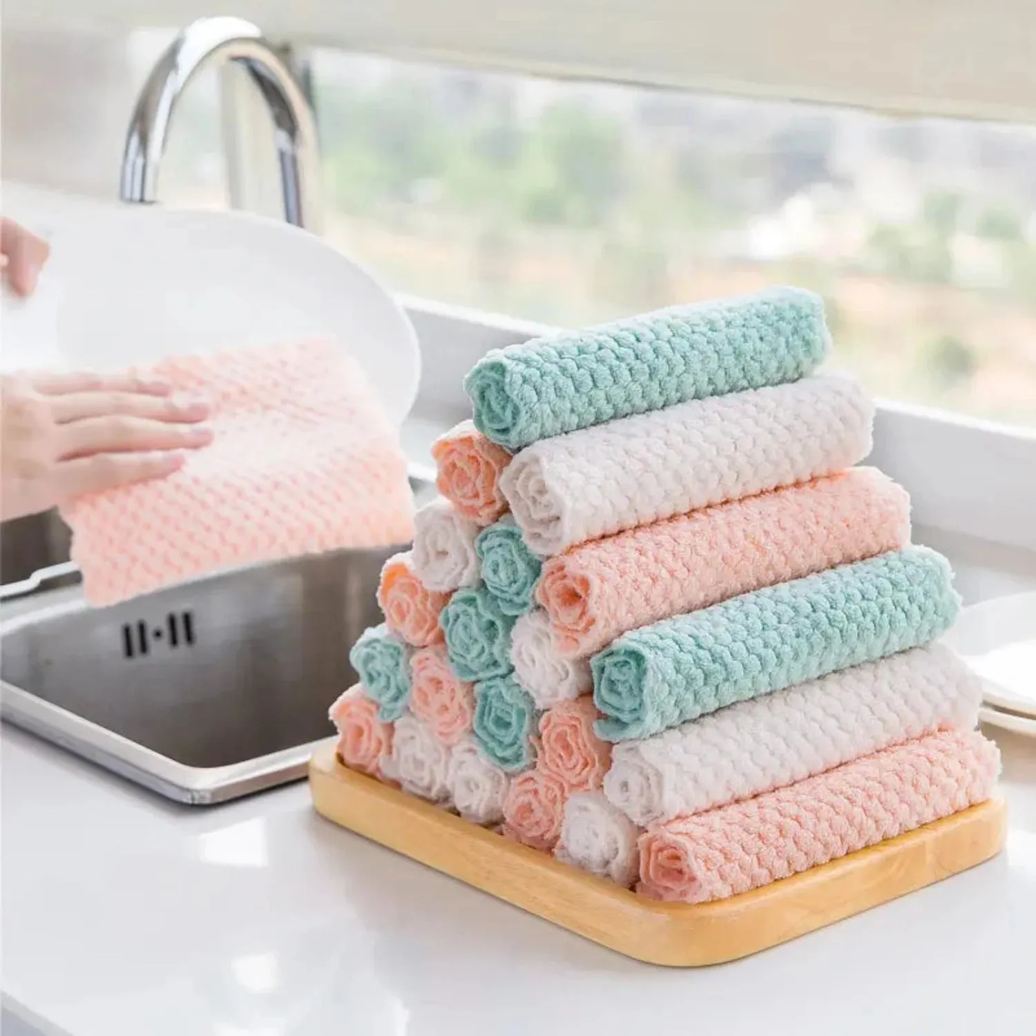 5-Pack Microfiber Kitchen Towels: Super Absorbent, Fast-Drying Anti-grease Dish cloths