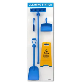 5S Shadow Board Cleaning Kit – Shovel, Broom, Cleaning Sign, Dust Pan and Brush