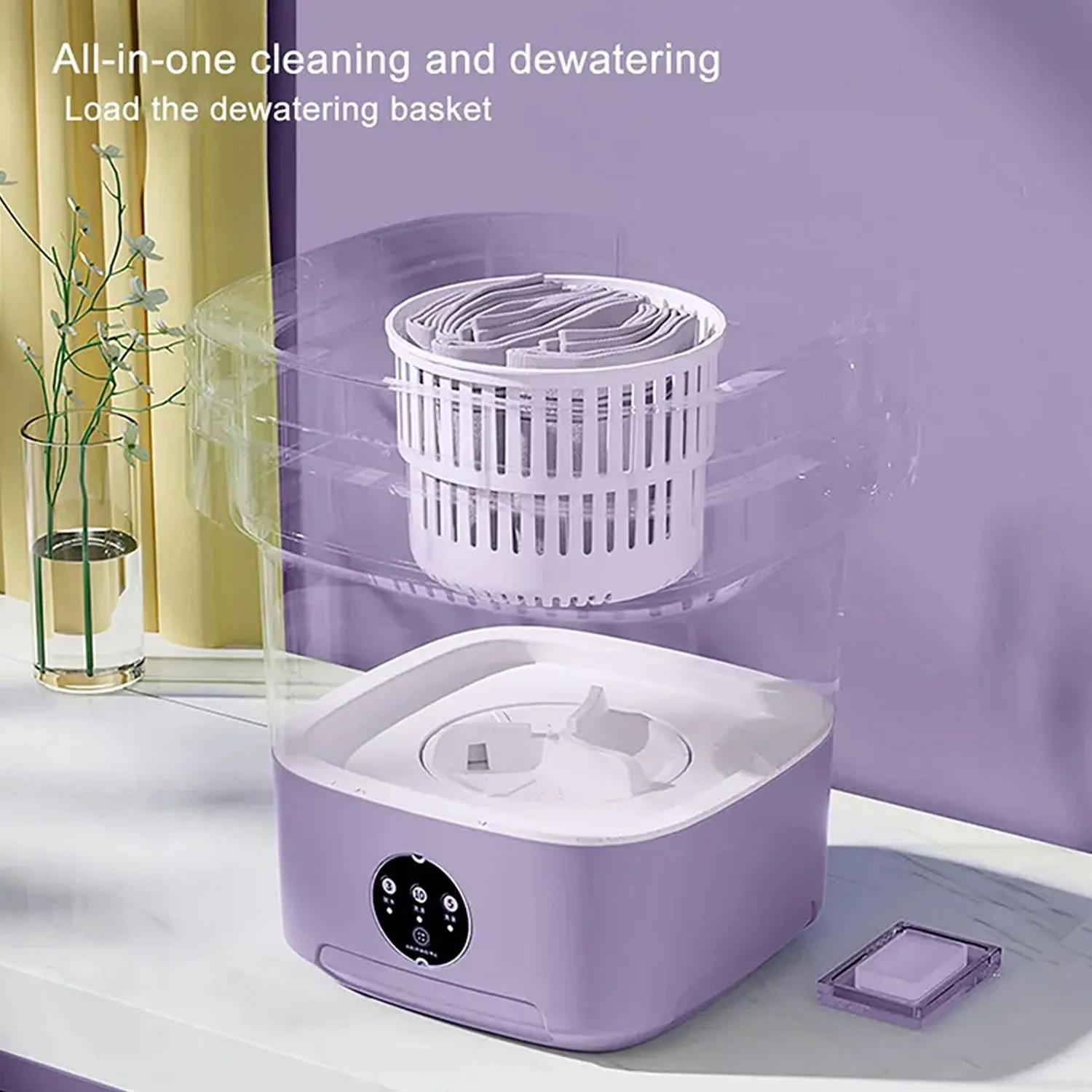 7272 Mini Washing Machine Foldable Mini Washer with Drain Basket Portable Washing Machine Foldable for Laundry Travel Camping RV Baby Clothes