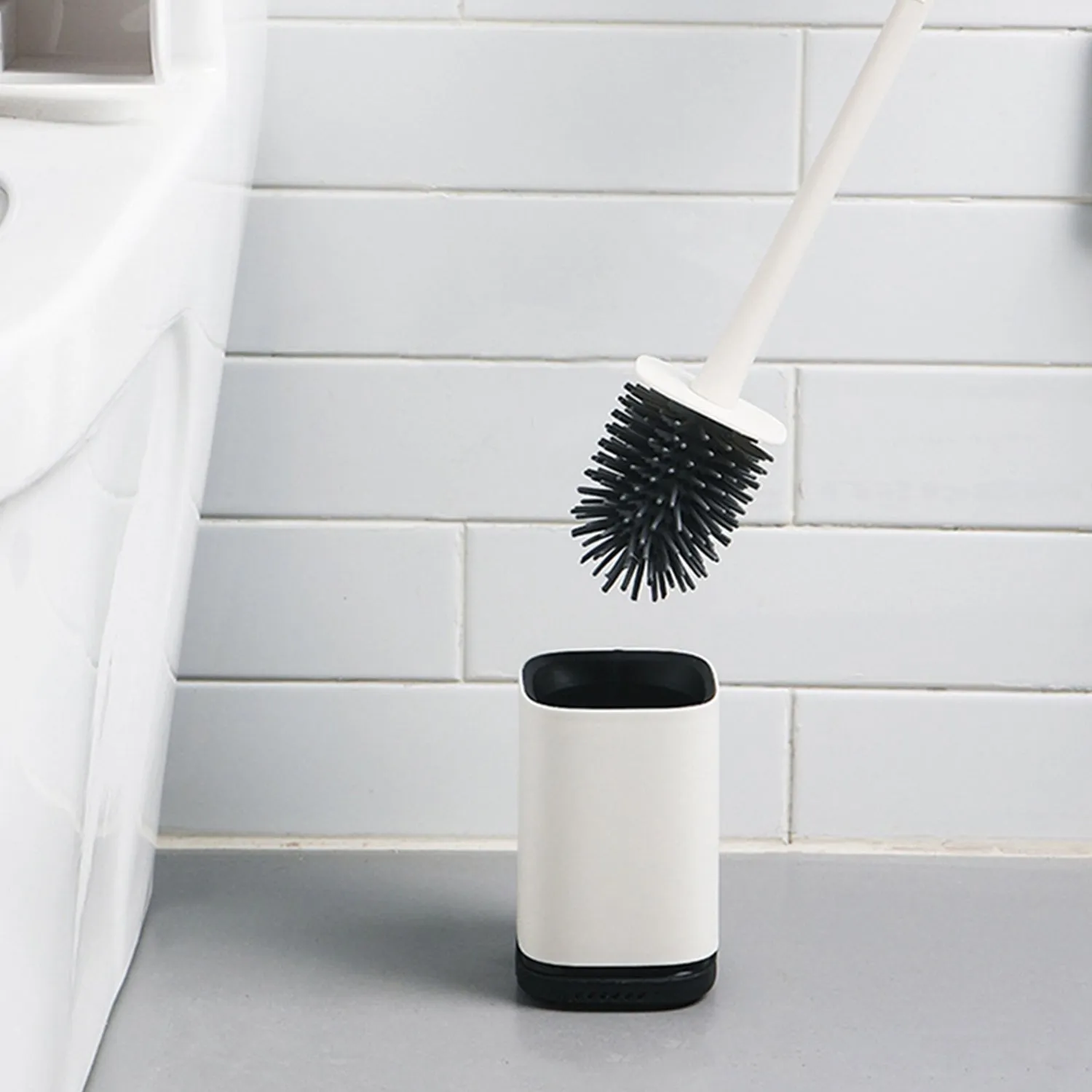 7601 Silicone Toilet Brush with Holder Stand , Brush for Bathroom Cleaning, Cleaning Silicone Brush and Holder