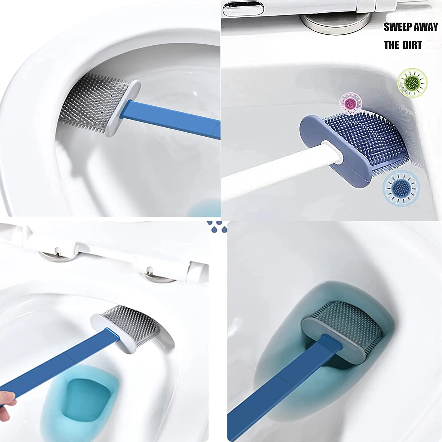 7683 Toilet Brush Set , Toilet Brush And Holder Set, Anti-Slip Handle Silicone Toilet Brush And Small Cleaning Brush ,