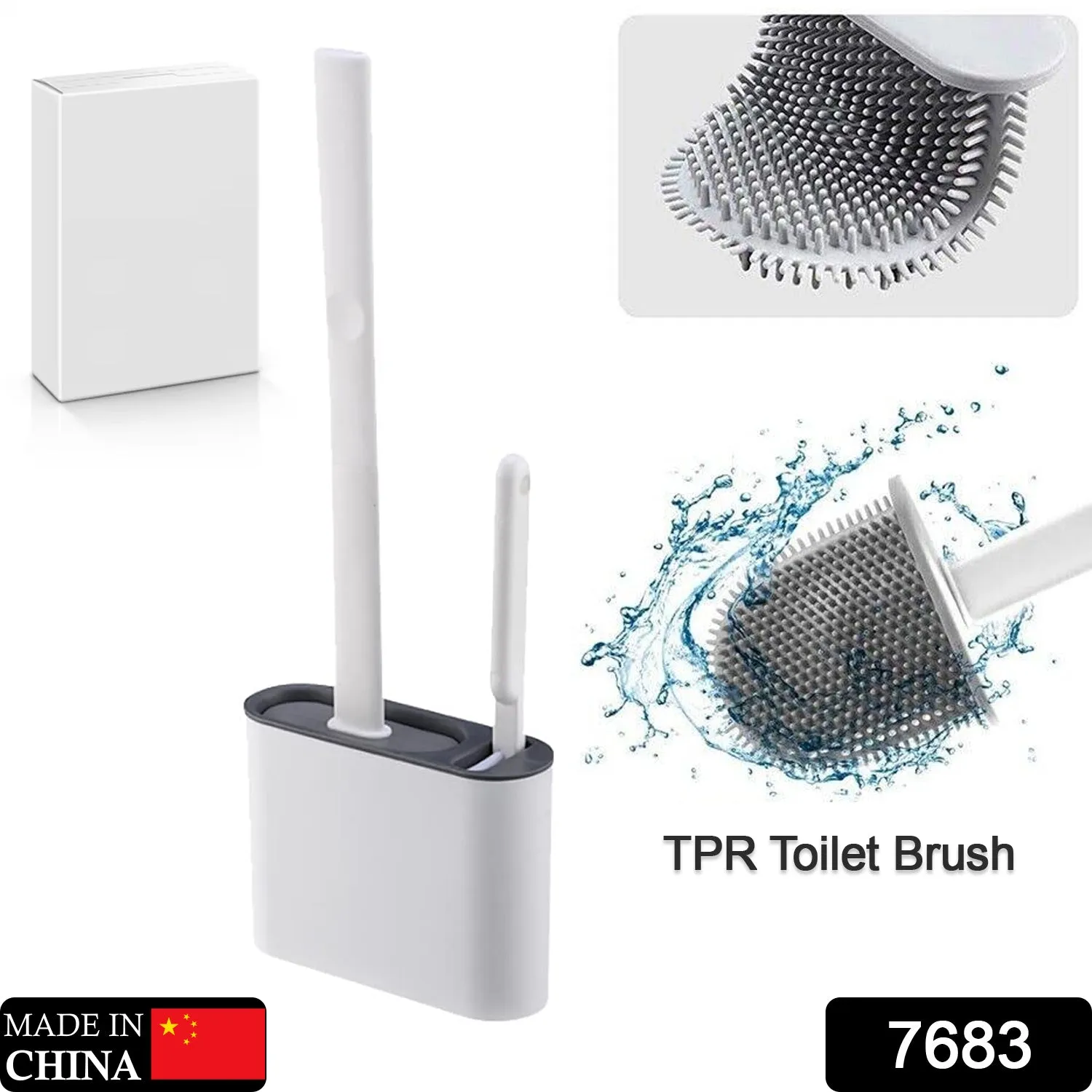 7683 Toilet Brush Set , Toilet Brush And Holder Set, Anti-Slip Handle Silicone Toilet Brush And Small Cleaning Brush ,