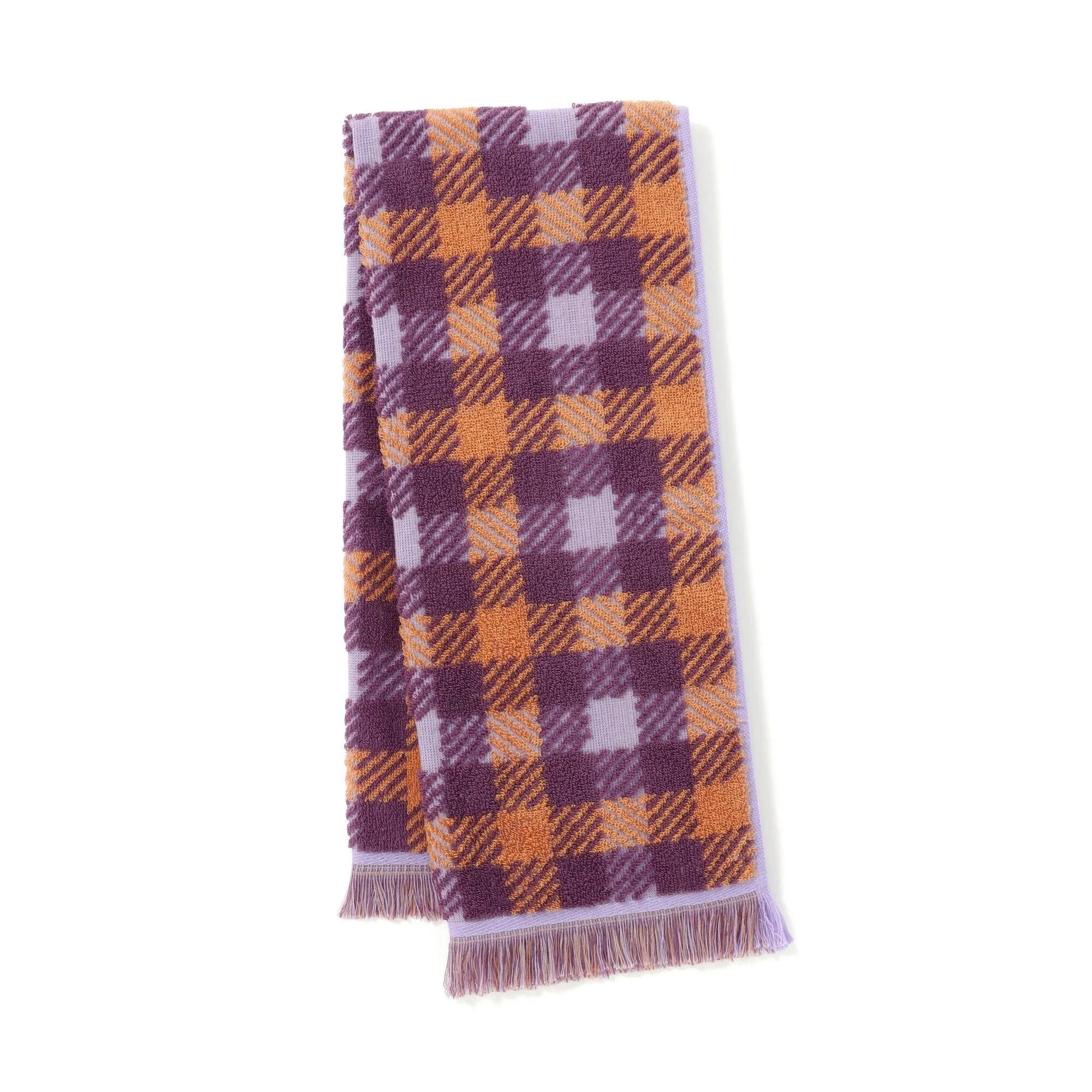 Antibacterial Deodorant Face Towel Plaid Fringe Orange X Purple