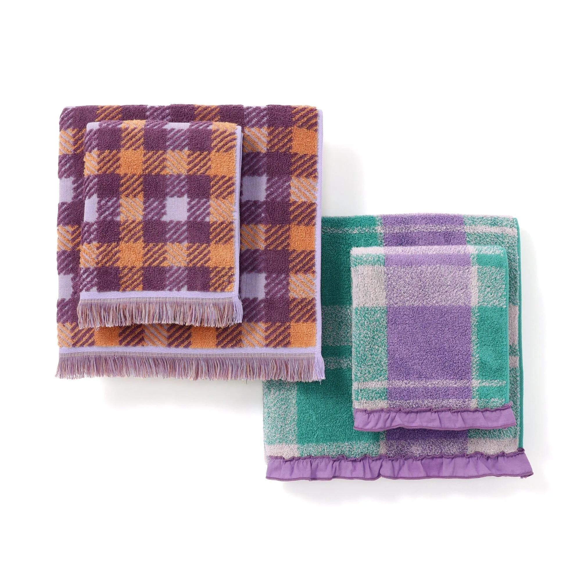 Antibacterial Deodorant Face Towel Plaid Fringe Orange X Purple