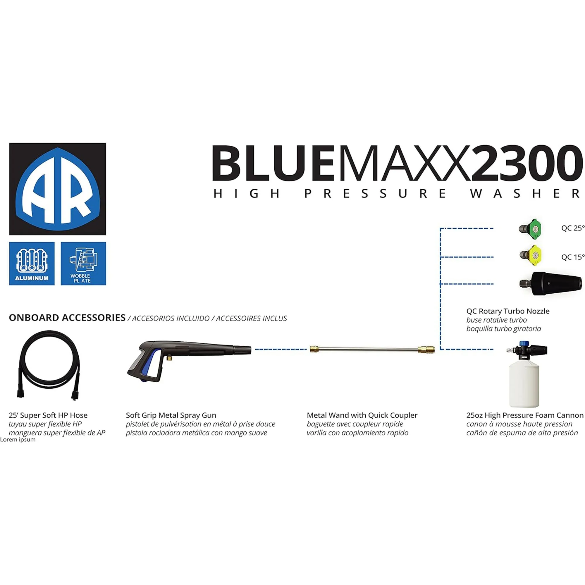 AR Blue Clean Maxx 2300 PSI 1.5 GPM Portable Electric Pressure Washer with Cart