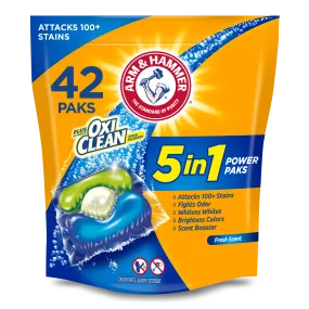 Arm & Hammer Plus OxiClean 5-in-1 Laundry Detergent Power Paks, 42 Count (Packaging may vary)