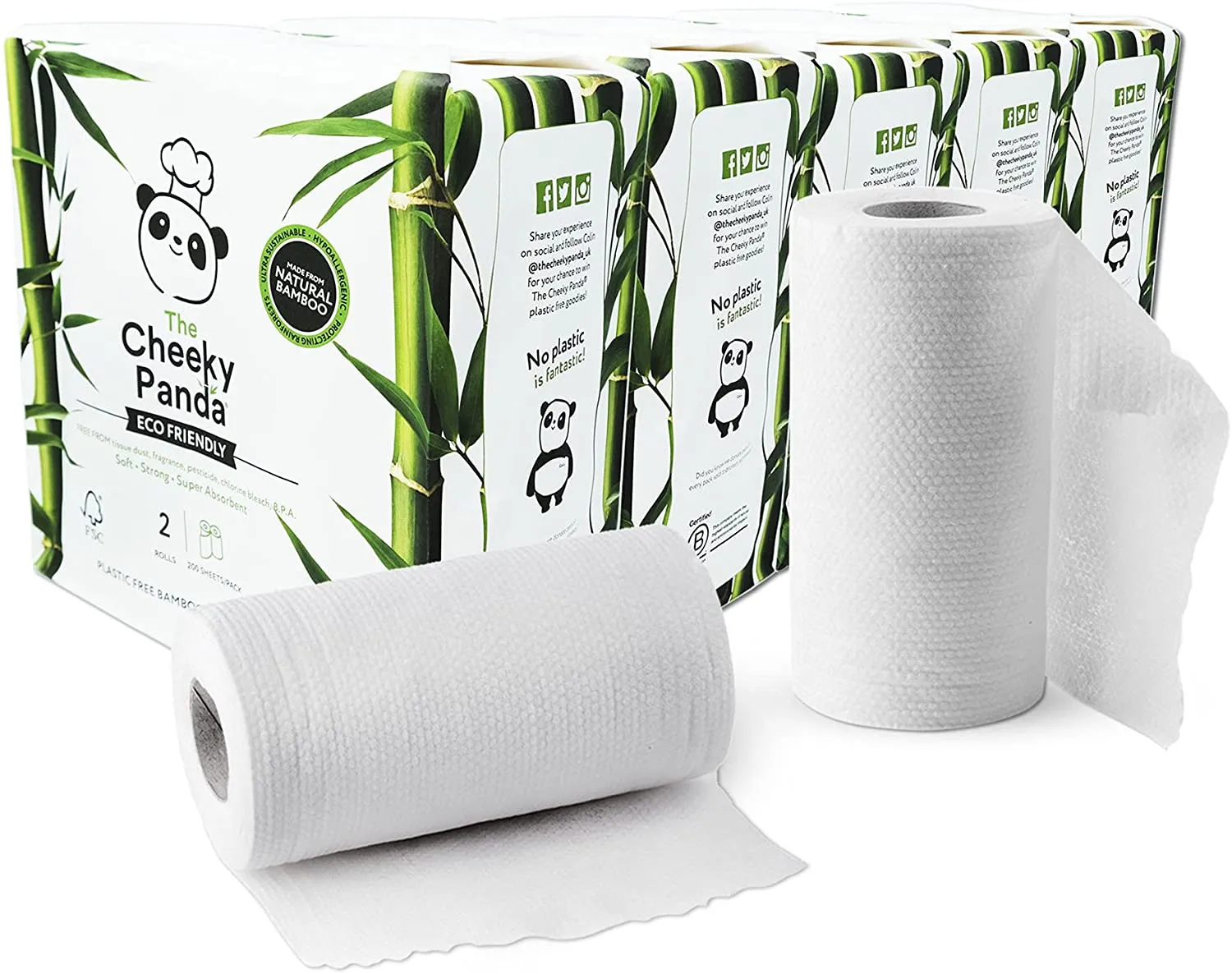 Bamboo Kitchen Paper Towel Rolls, Box of 10 Rolls, 5 Pack of 2 Rolls, 2-Ply, Biodegradable, Multipurpose, Eco-Friendly, Super Absorbent, Sustainable