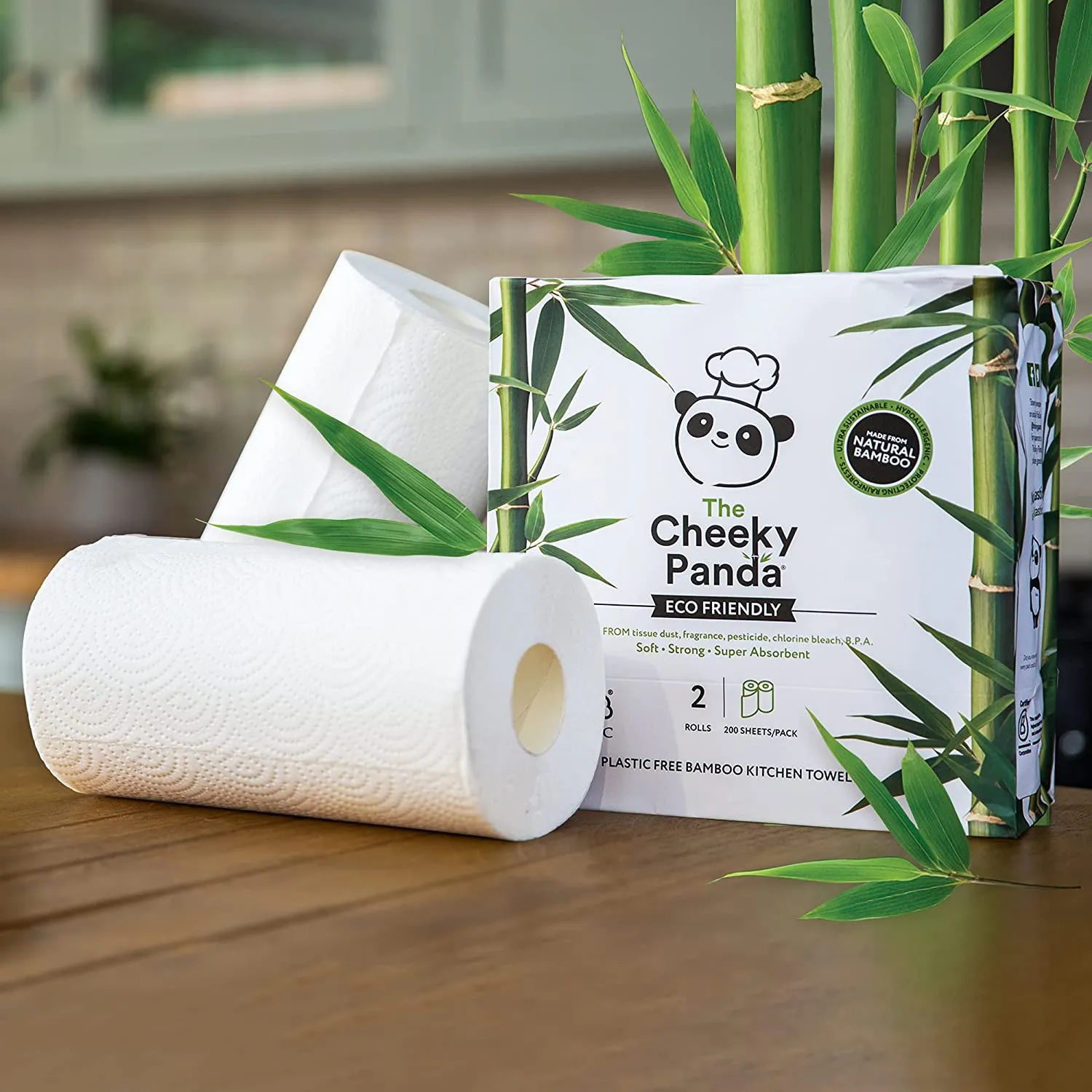 Bamboo Kitchen Paper Towel Rolls, Box of 10 Rolls, 5 Pack of 2 Rolls, 2-Ply, Biodegradable, Multipurpose, Eco-Friendly, Super Absorbent, Sustainable