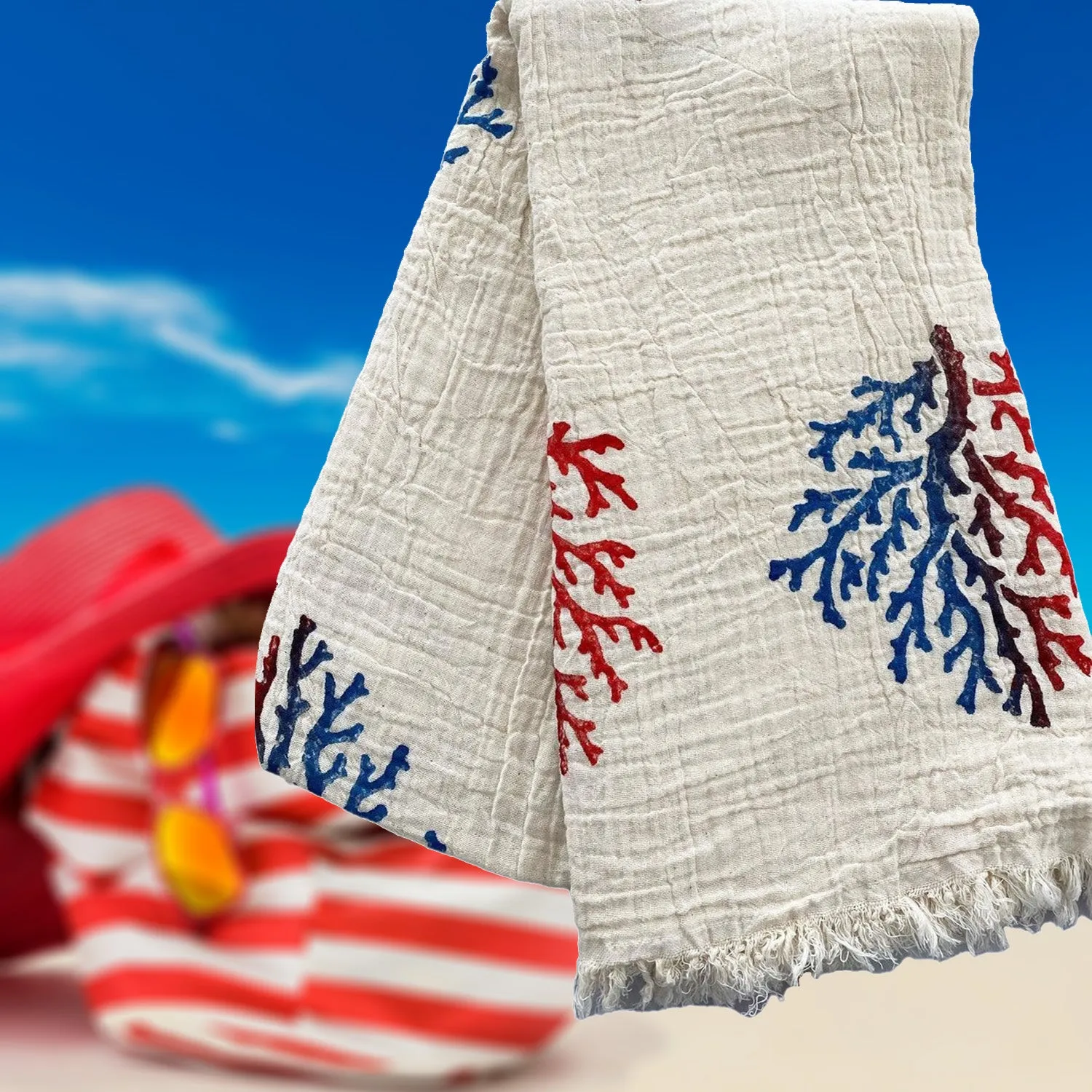 Hand Print 3D Coral Design Turkish Towel Pestemal