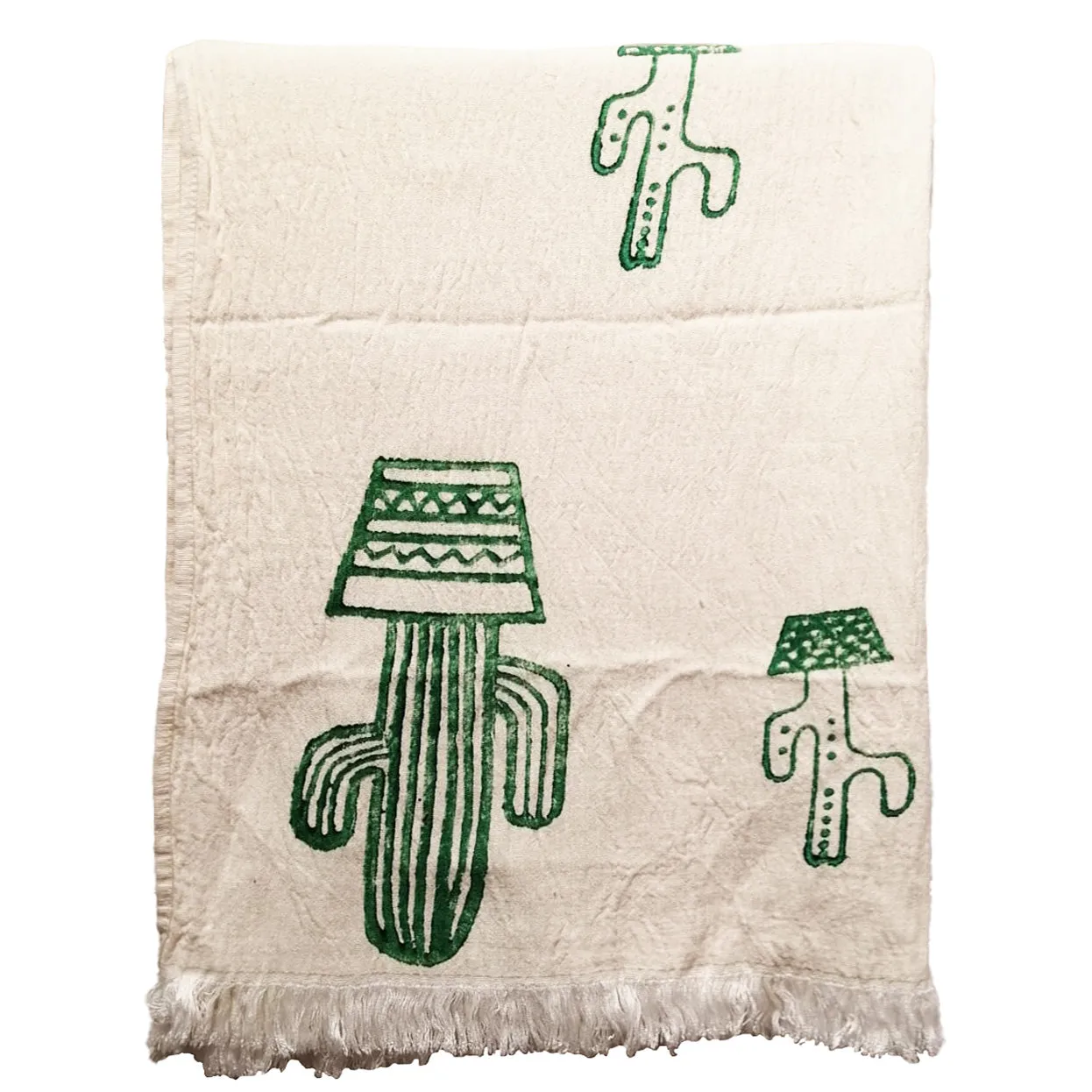 Hand Print Cactus Design Turkish Towel Pestemal