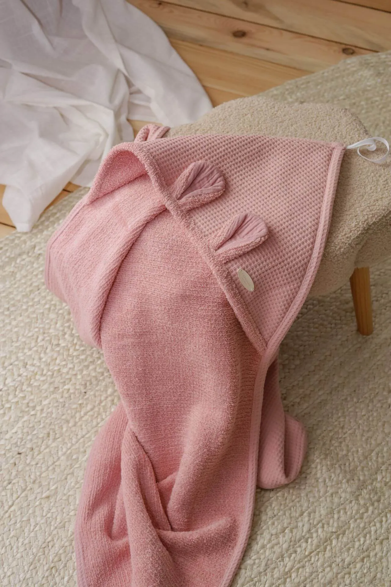 Hooded Baby Towel - Soft Cotton Terry - Pink