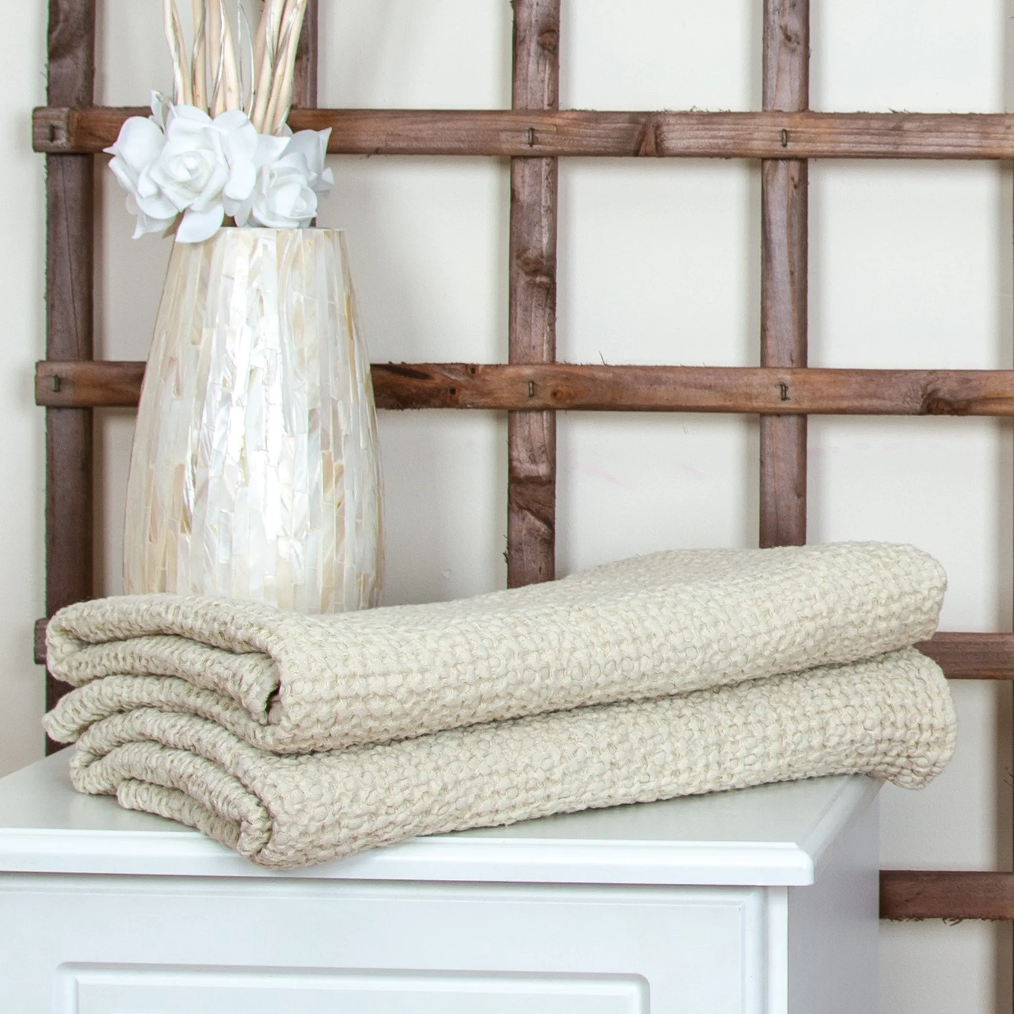 Linen Waffle Bath Towel - Beige Marshmallow