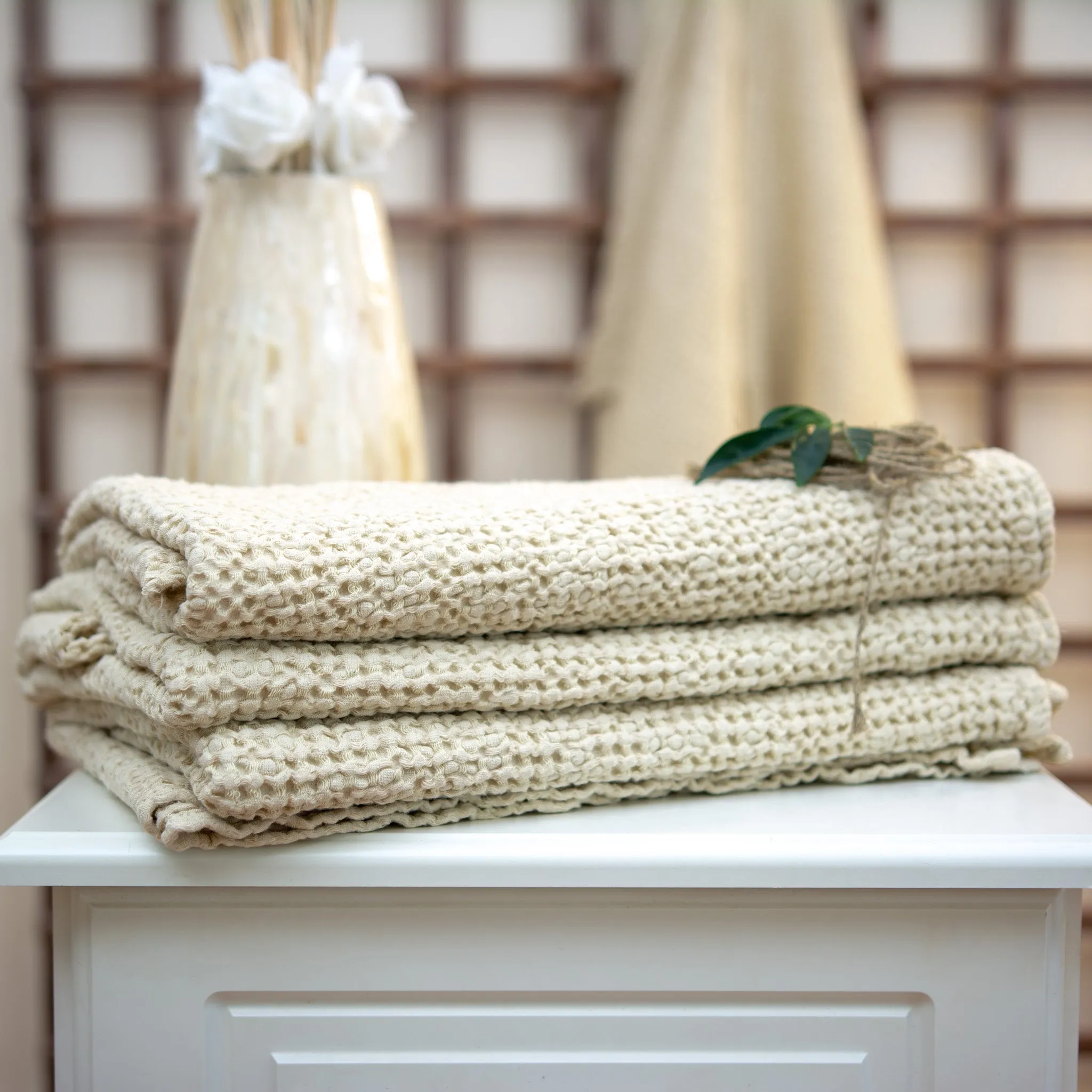 Linen Waffle Bath Towel - Beige Marshmallow