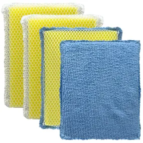 Microfiber Cloth One Side & Nylon Net Other Side -2 Pack & All Nylon Net Cleaning Pad Both Sides-2 Pack, Assorted 4 pack