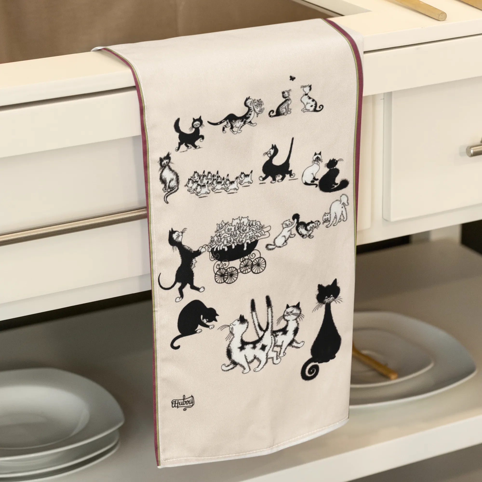 Multi Cats Dubout Cats Apron and Matching Tea Towel - Gift Set