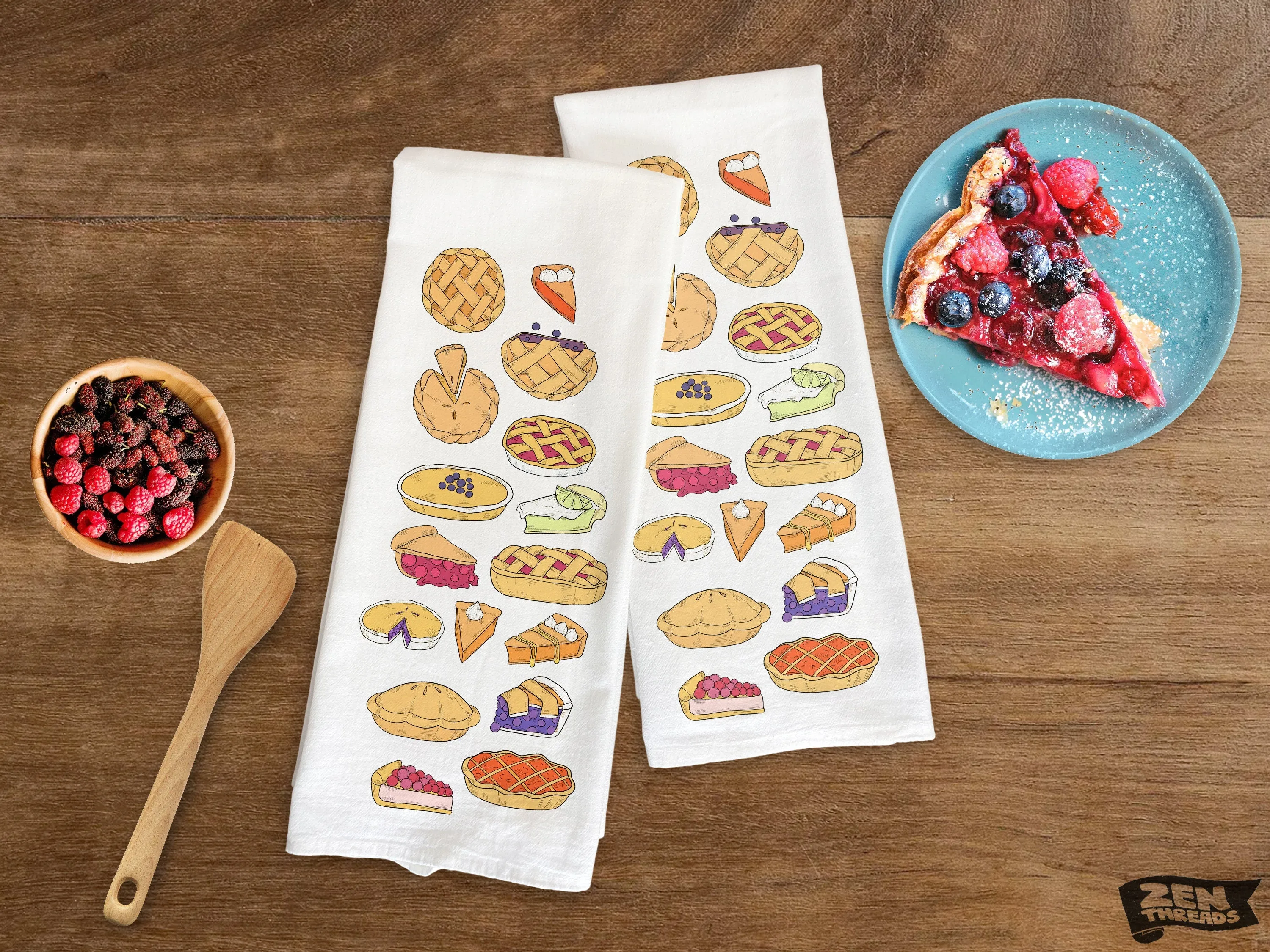 Pies and Tarts Collection Flour Sack Towel Set: Large 22x36" Organic Cotton