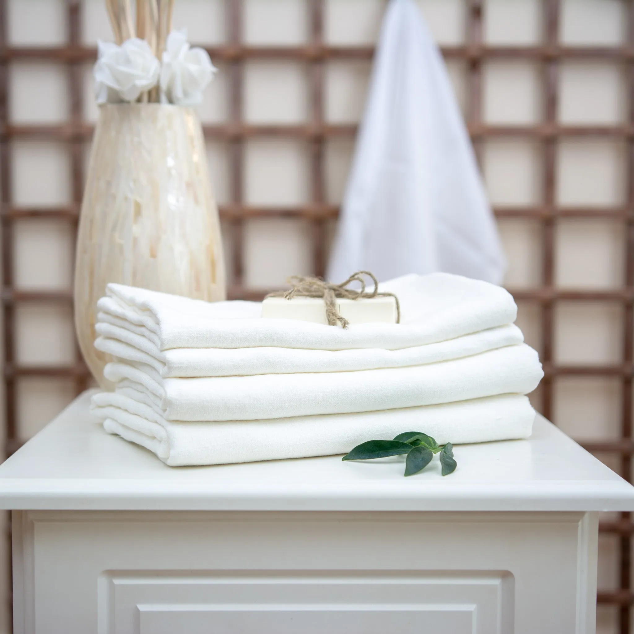 Pure Linen Stonewashed Bath Towel White