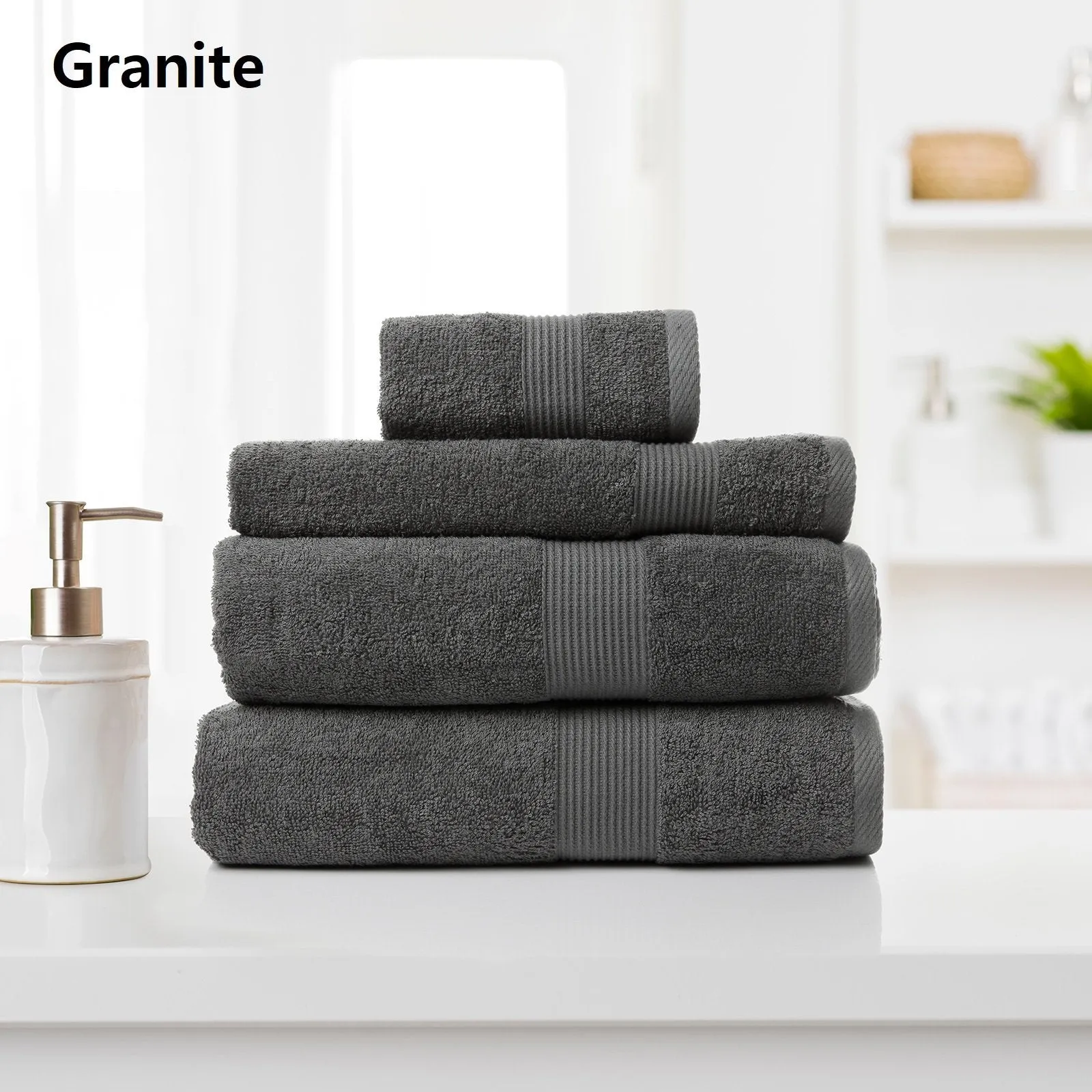 Royal Comfort 4 Piece Cotton Bamboo Towel Set 450GSM Luxurious Absorbent Plush Granite