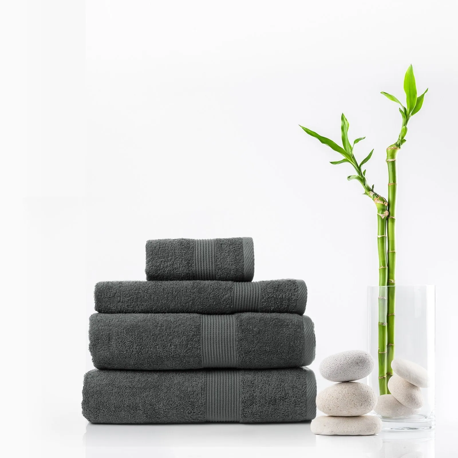 Royal Comfort 4 Piece Cotton Bamboo Towel Set 450GSM Luxurious Absorbent Plush Granite