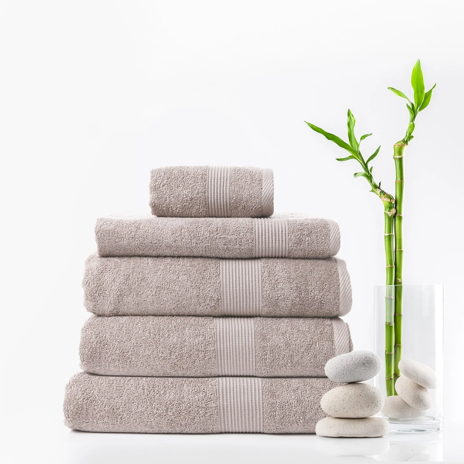 Royal Comfort 5 Piece Cotton Bamboo Towel Set 450GSM Luxurious Absorbent Plush Champagne