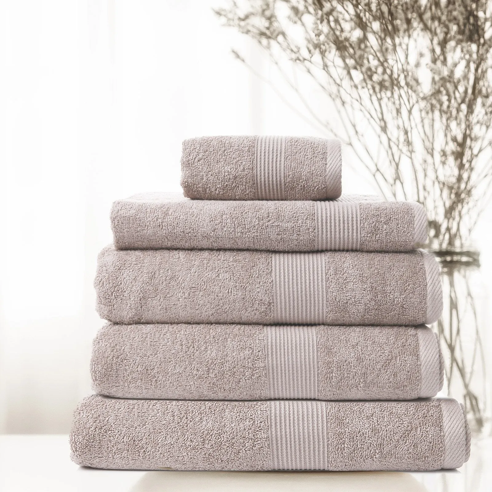 Royal Comfort 5 Piece Cotton Bamboo Towel Set 450GSM Luxurious Absorbent Plush Champagne