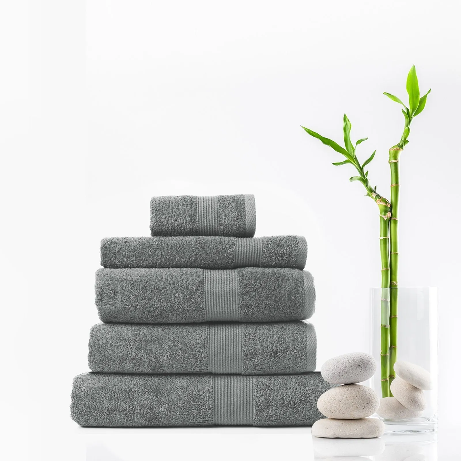 Royal Comfort 5 Piece Cotton Bamboo Towel Set 450GSM Luxurious Absorbent Plush Charcoal