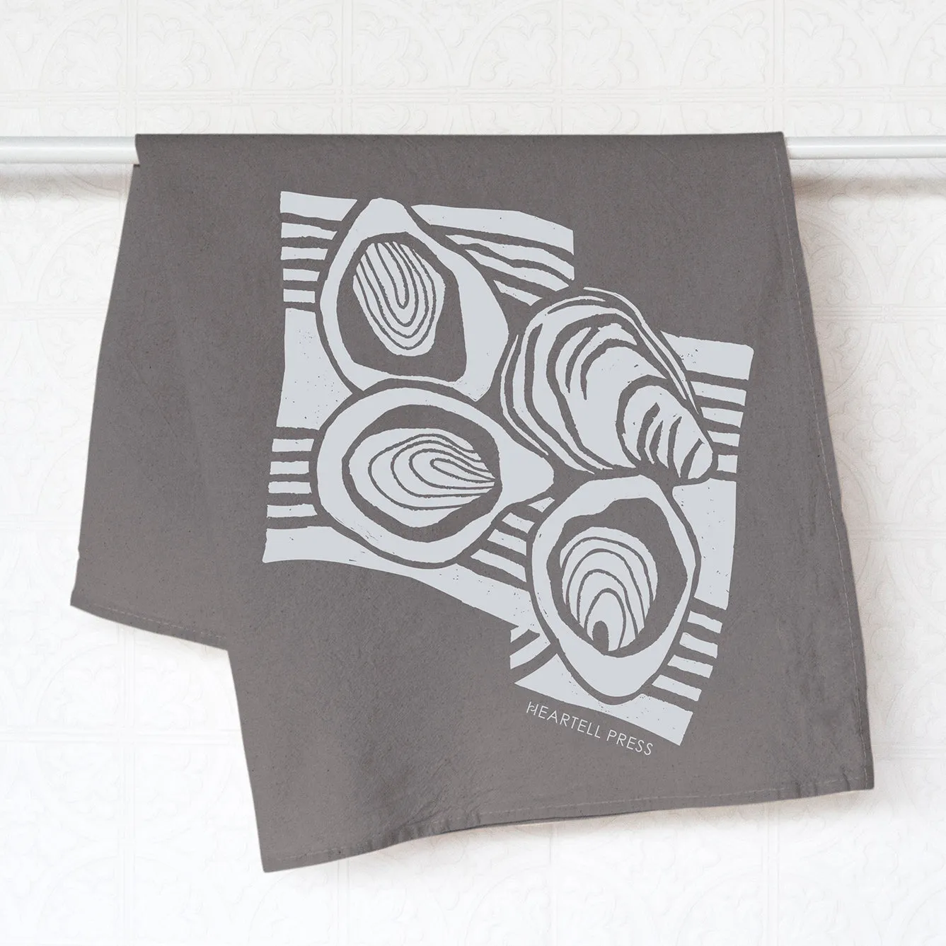 Screen Printed Gray Oysters Generous Kitchen Towel