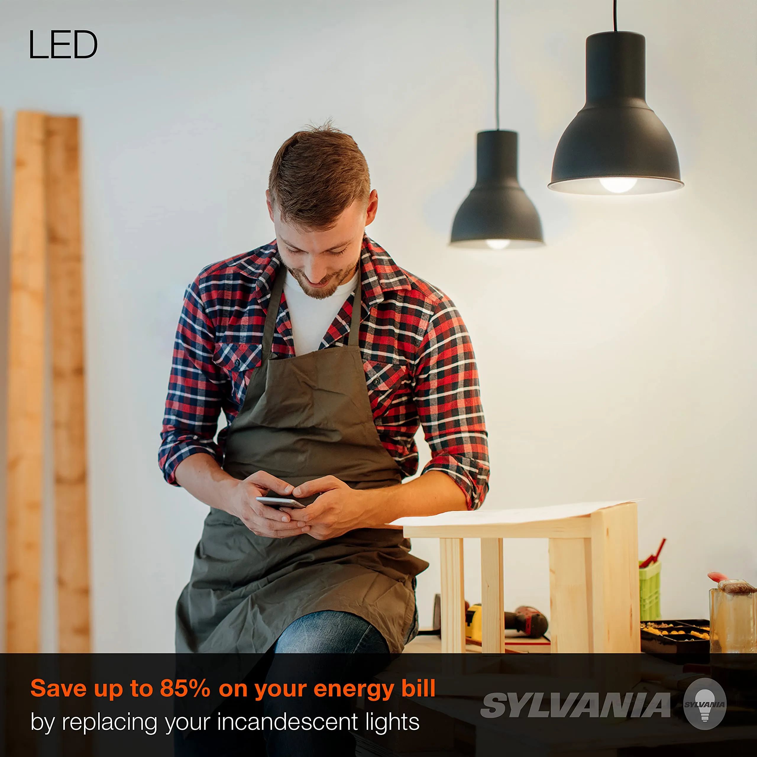 SYLVANIA LED A19 Light Bulb, 60W Equivalent, Efficient 8.5W, 10 Year, 2700K, 800 Lumens